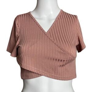 Blush Pink Ribbed Wrap Top Size Small